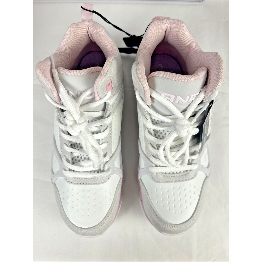 AND1 Youth Girls Size 3 White & Pink High Top Sneakers Basketball Sport Shoes